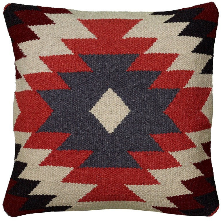 Red Cream Kilim Down Filled Throw Pillow