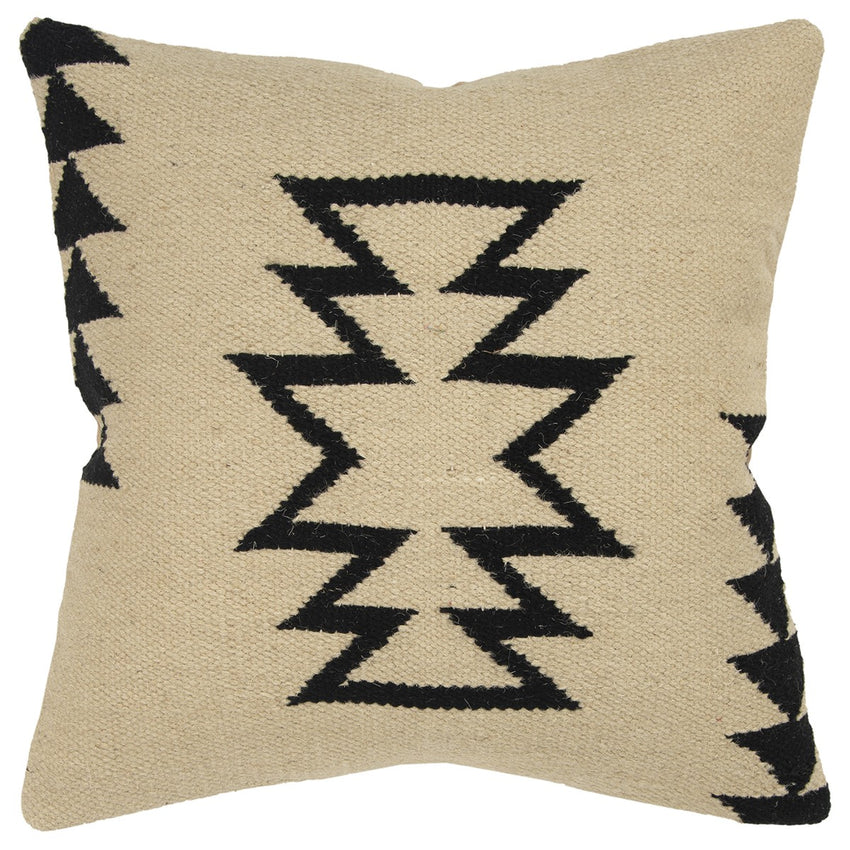 Beige Black Tribal Motif Down Filled Throw Pillow