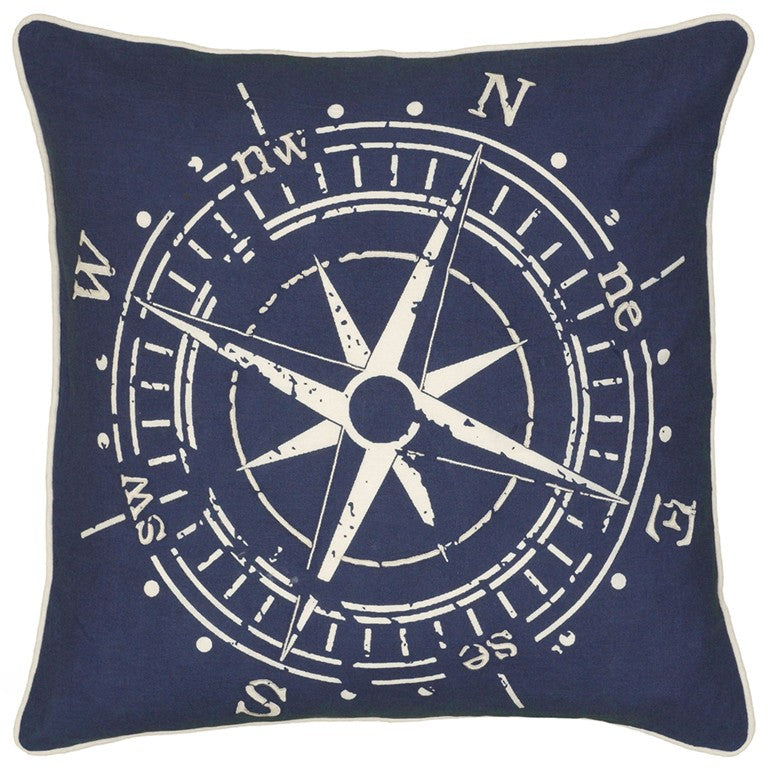 Navy White Nautical Compass Down Throw Pillow