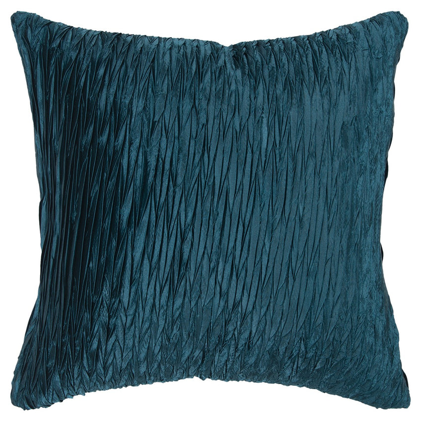 Dark Teal Blue Crinkle Down Filled Throw Pillow