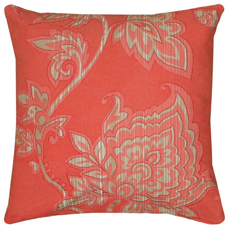 Coral Beige Floral Silhouette Down Throw Pillow