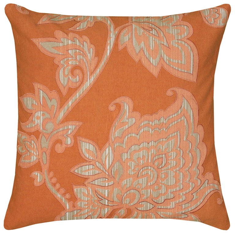 Orange Beige Floral Silhouette Down Throw Pillow