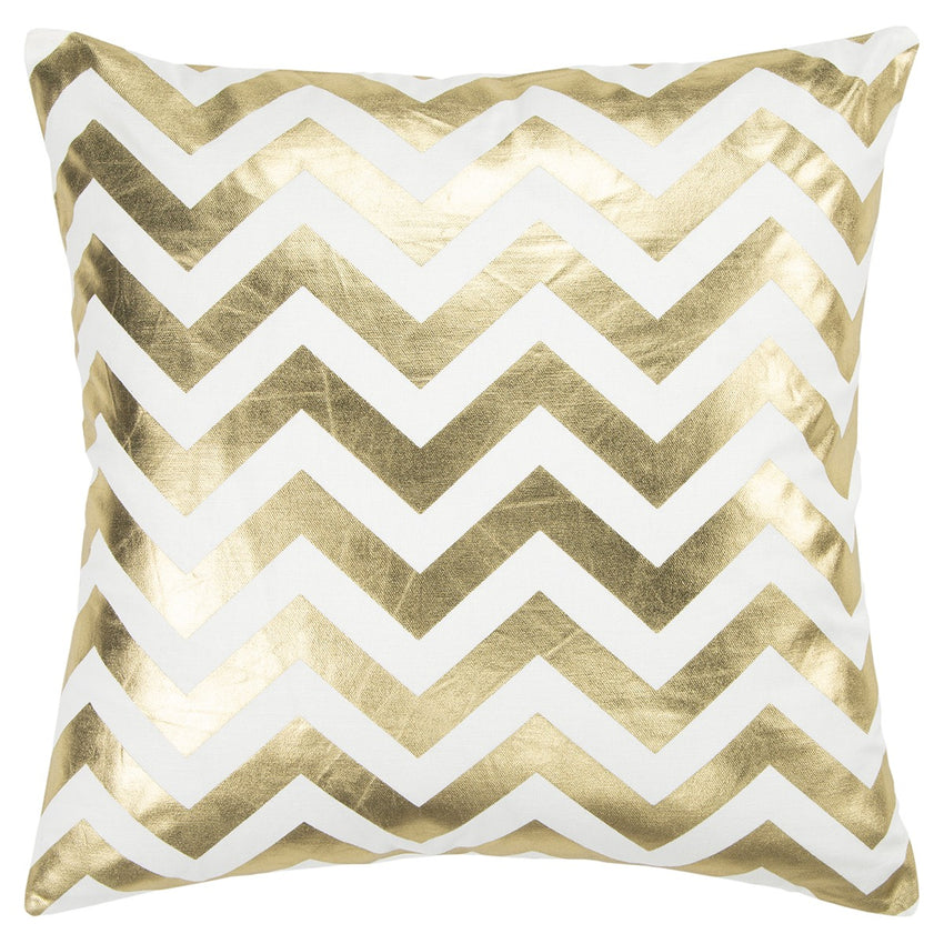 Gold Ivory Chevron Down Filled Throw Pillow