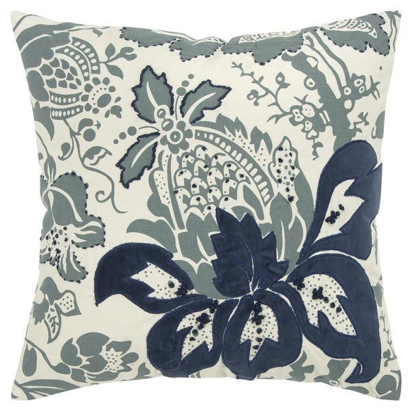 Blue Ivory Flower Pod Down Filled Throw Pillow