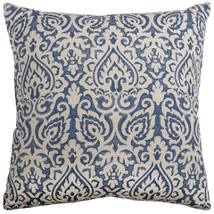 Blue Natural Distressed Damask Throw Pillow