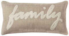 Tan Family Felt Applique Burlap Throw Pillow