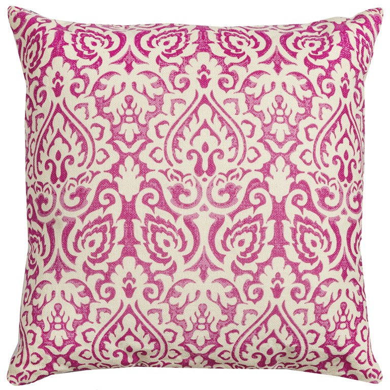 Pink White Distressed Damask Throw Pillow