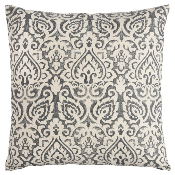 Gray White Distressed Damask Throw Pillow