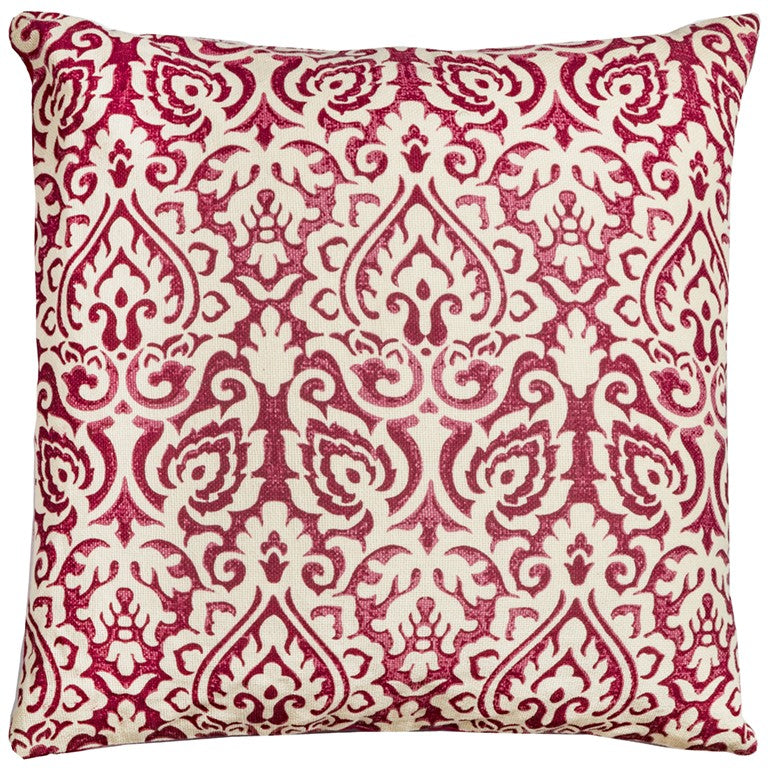 Red White Distressed Damask Throw Pillow