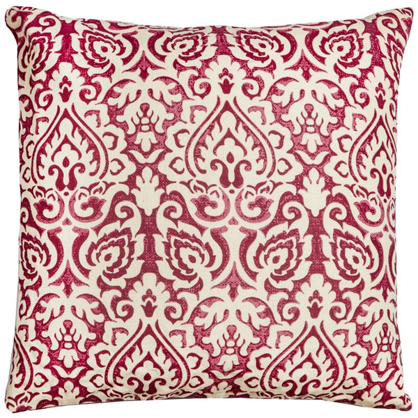 Red White Distressed Damask Throw Pillow