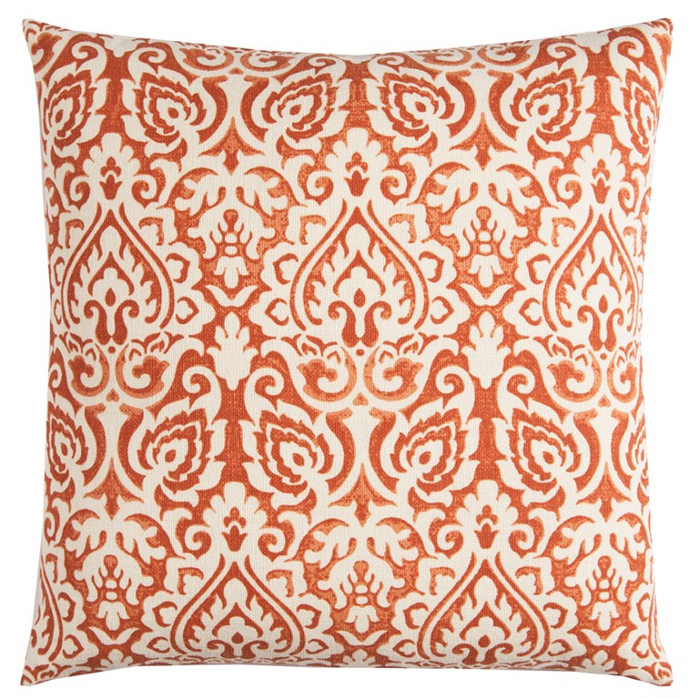 Orange White Distressed Damask Throw Pillow