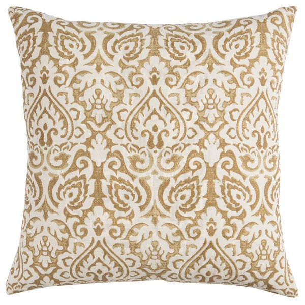 Gold White Distressed Damask Throw Pillow