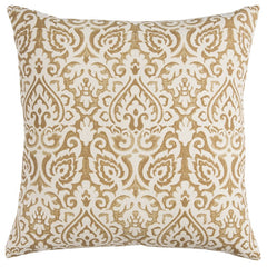 Gold White Distressed Damask Throw Pillow