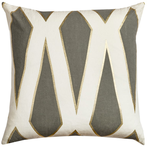 Gray Ivory Gold Geo Linework Throw Pillow