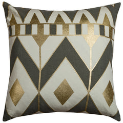 Gray Ivory Gold Geo Diamond Throw Pillow