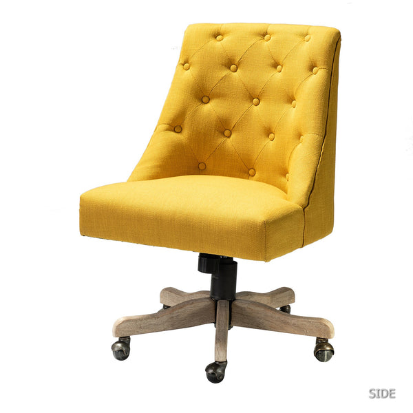 Golden Mustard Tufted Back Linen Style Rolling Office Chair