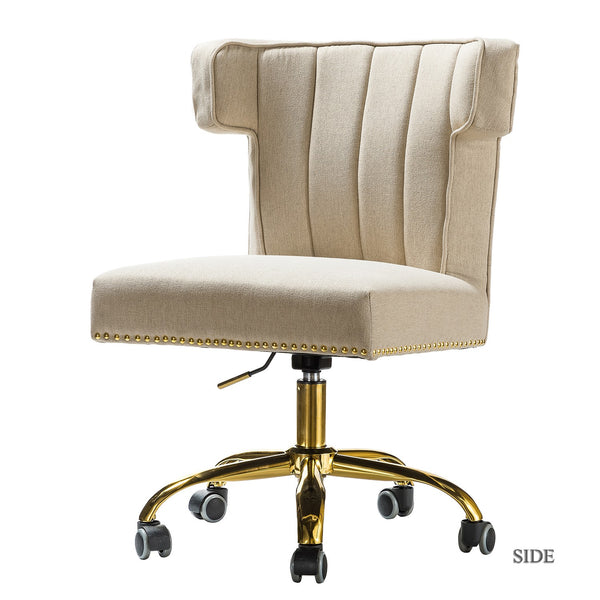 Contempo Beige Natural Velvet Nailhead Office Chair