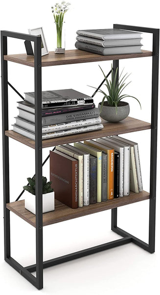 Mod Walnut and Black Three Tier Open Bookcase