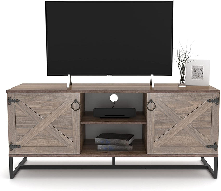 Modern Farm Style Wood Grain and Black TV Media Stand