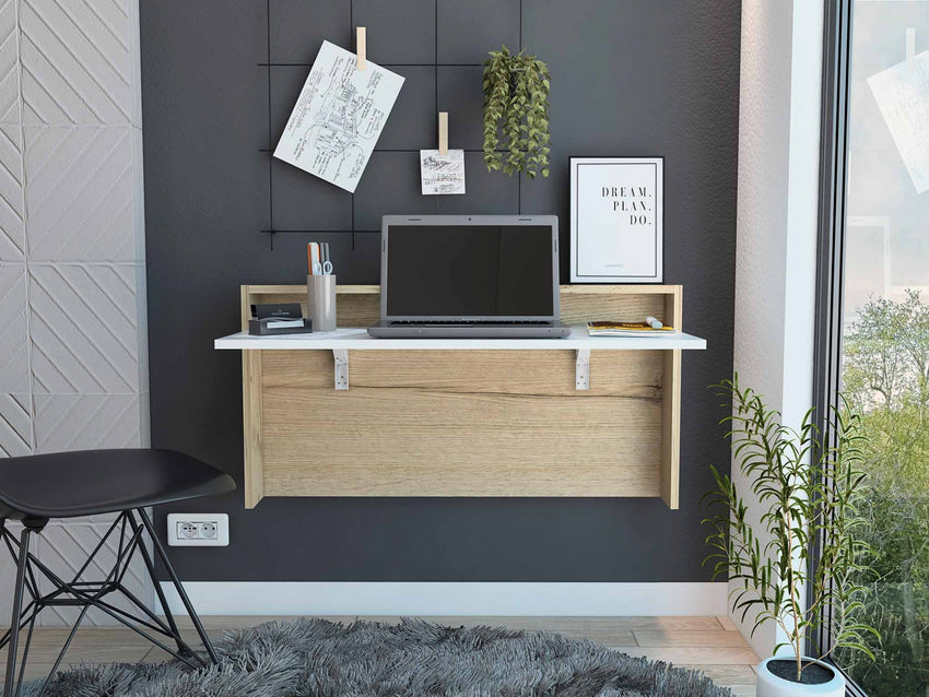 Mod White and Natural Folding Floating Desk