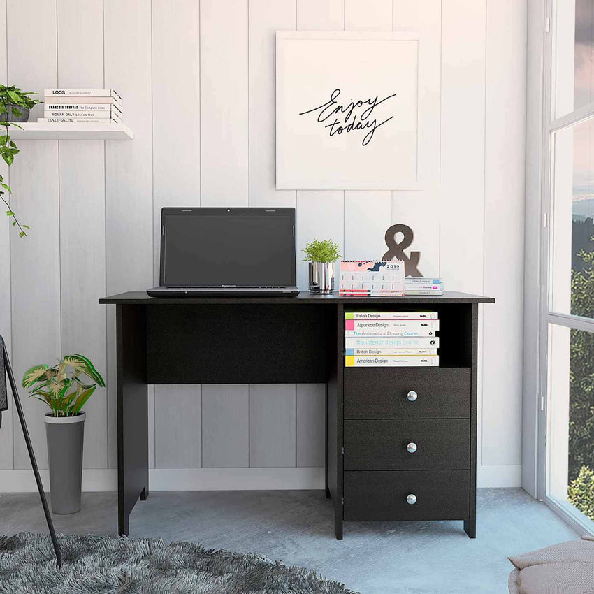 Nory Black Three Drawers Computer Desk