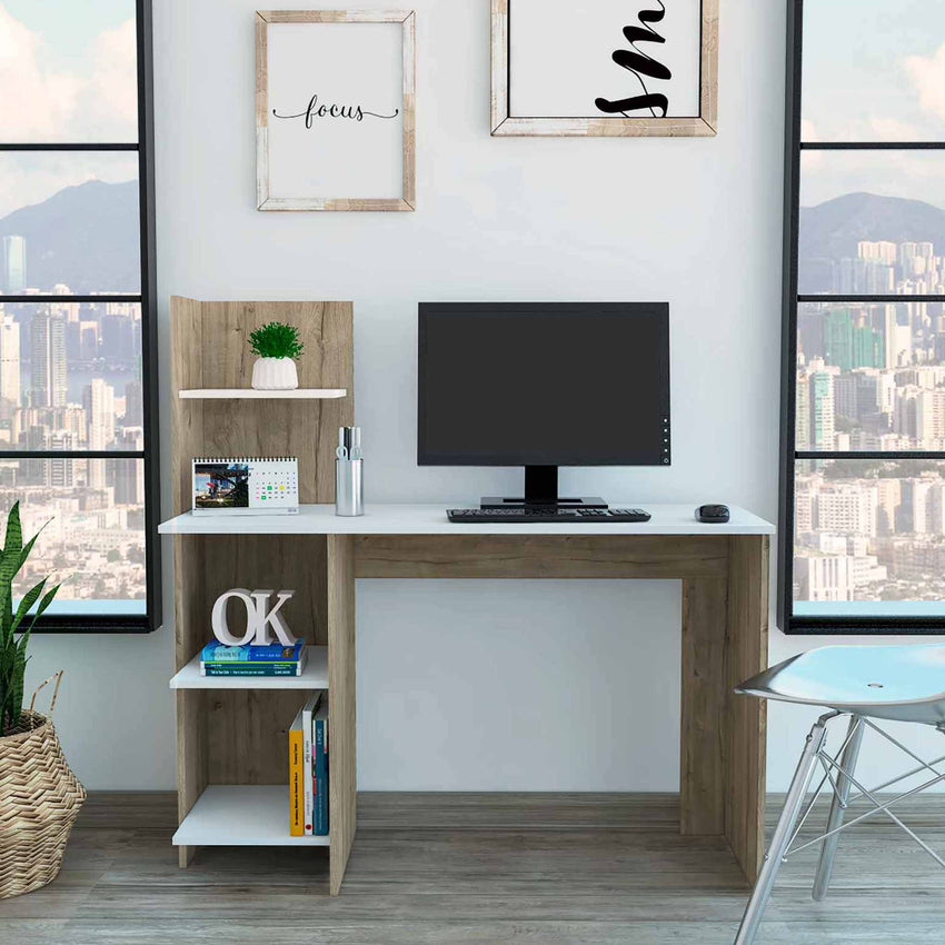 Modern Natural and White Computer Desk