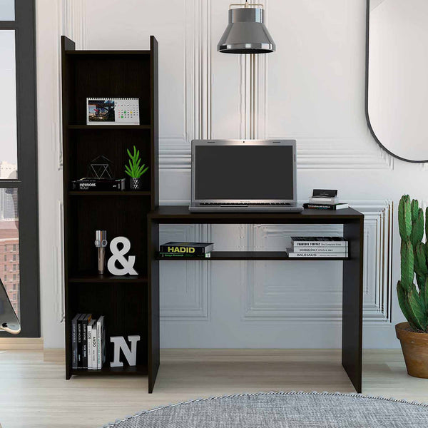 Mod Black Computer Desk with Open Bookcase