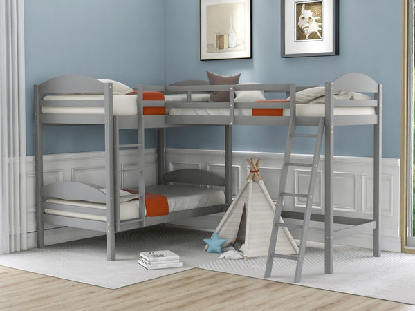 Gray L Shaped Triple Bunk Bed