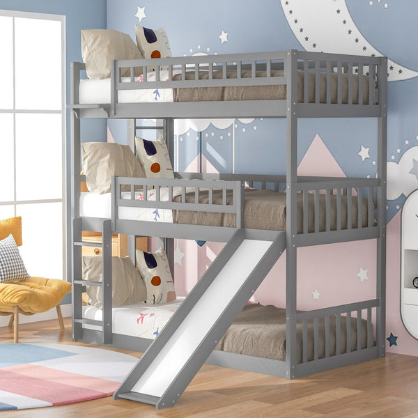 Gray Triple Twin Size Ladder Bunk Bed