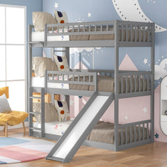 Gray Triple Twin Size Ladder Bunk Bed