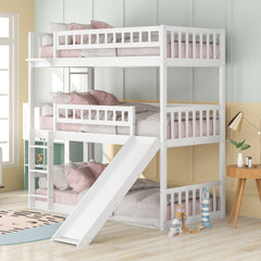 White Triple Twin Size Ladder Bunk Bed