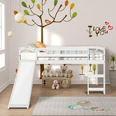 White Low Loft Bed With Slide