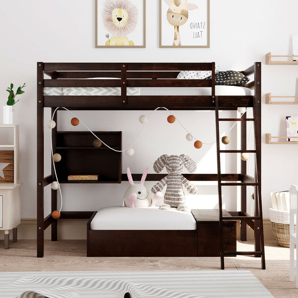 Dark Brown Convertible Twin over Twin Bunk Bed with Storage