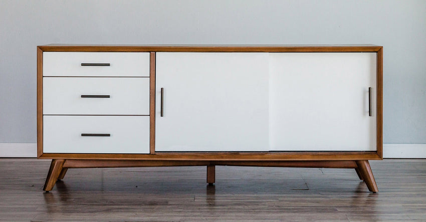 Flair 64" Acorn and White Mid Century Mod TV Console