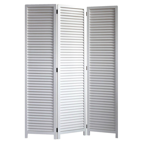 White Louvered Three Panel Room Divider Screen