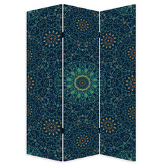 Blue Boho Mandala Three Panel Room Divider Screen