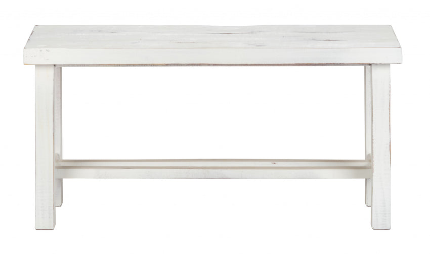 36" Rustic White Distressed Bench