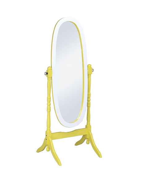 Pretty Yellow and White Cheval Standing Oval Mirror