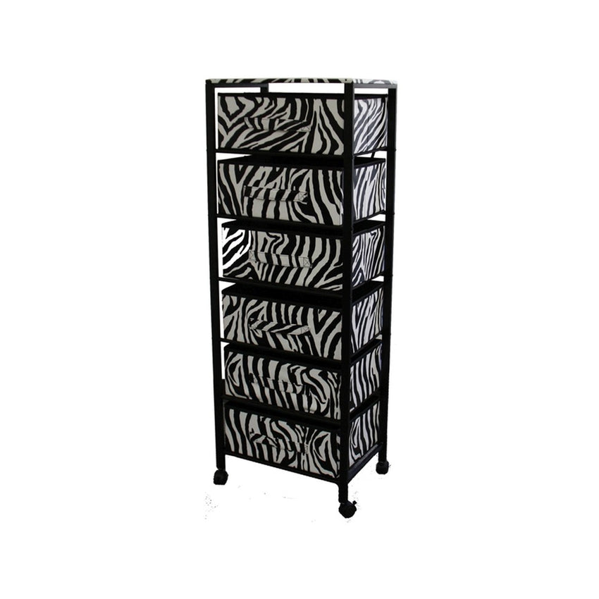 Zebra Black and White Rolling Six Drawer Tower Organizer