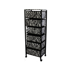 Zebra Black and White Rolling Six Drawer Tower Organizer