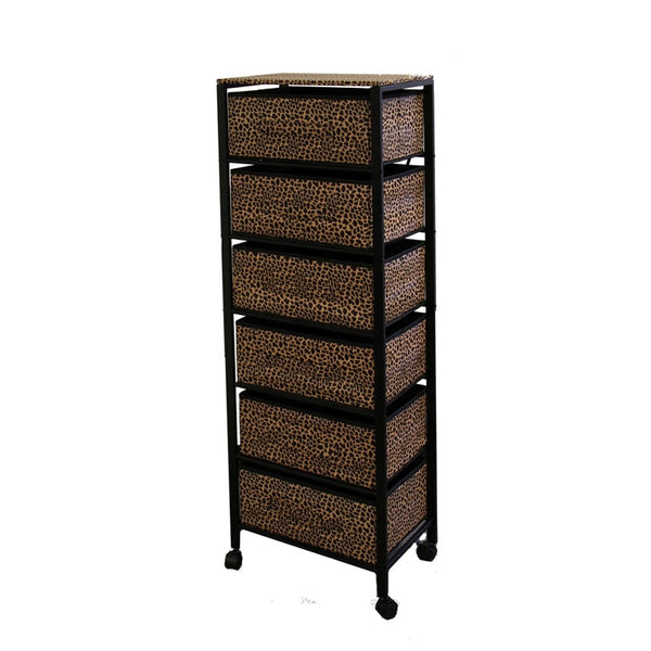 Cheetah Black and Brown Rolling Six Drawer Tower Organizer