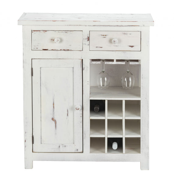 Rustic White Wine Cabinet with Two Drawers