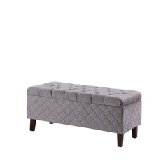 Dove Gray Quilted and Tufted Storage Bench