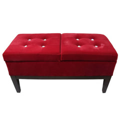 Lux Red Tufted Faux Crystal Dual Lift Storage Bench