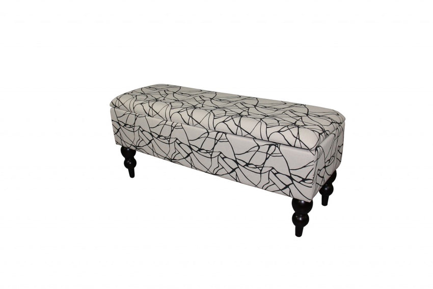 Modern Tailored Black and White Abstract Storage Bench