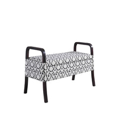 Black and White Scroll Wooden Storage Bench with Handles