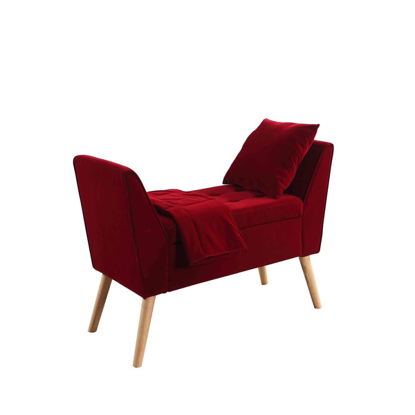 Deep Red Modern Flair Storage Bench with Pillow and Blanket