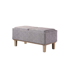 Gray Linen Look and Natural Storage Bench with Tray