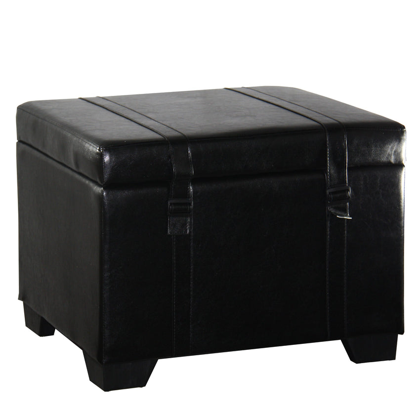 Handsome Black Faux Leather Storage Stool or Ottoman