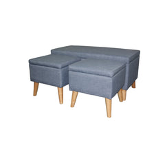 Blue Linen Look Storage Bench and Ottoman Three Piece Set